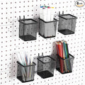 Colingmill 6 Sets Pegboard Cups with Hooks Pegboard Pencil Holder Bin Organizer Black Square Peg Board Accessories Metal Penc