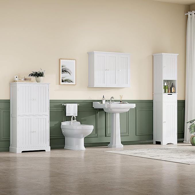 ChooChoo Bathroom Wall Cabinet with 3 Doors, Laundry Cabinet Wall Mounted, Medicine Cabinet with Adjustable Shelves, Hanging 