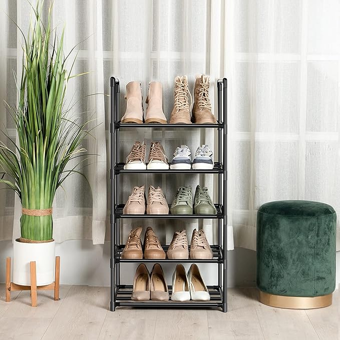 OYREL Shoe Rack, Sturdy Metal Shoes Rack Organizer,Narrow Shoes Stand Shelf 5 Tier Shoe Racks for Closets Small Space