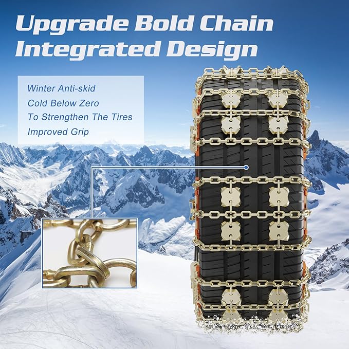 LILYPELLE Upgraded Snow Chains 8 Pack, Tire Chains for Cars/SUVs/Pickup Trucks, Emergency Anti Slip Tire Traction Chains for 