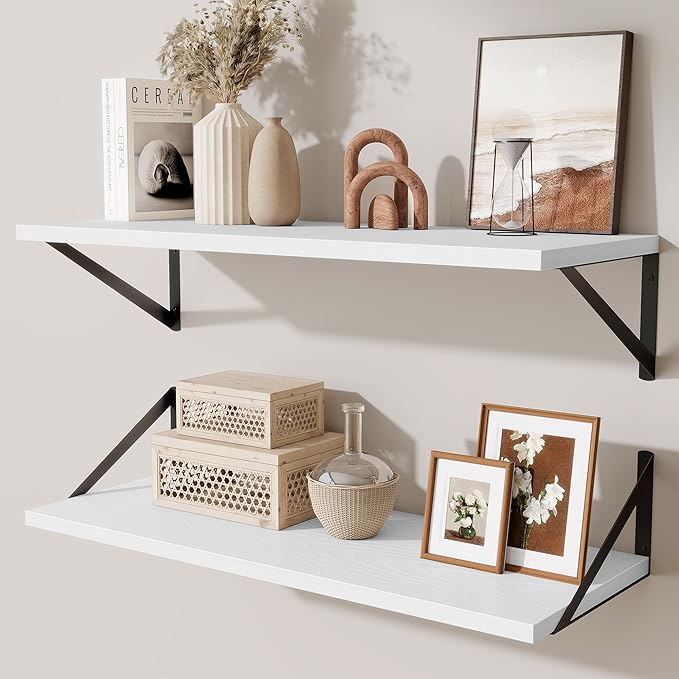 Deep Floating Shelves for Wall,30" Wx10 D Wood Floating Shelf Set of 2,Sturdy Metal Bracket Wide Display & Storage,Wall Mount
