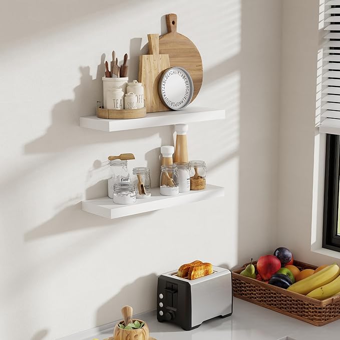 24 Inch Floating Shelves, 8 Inch Deep Floating Shelves for Wall, Hanging Shelf with Invisible Brackets, Deep Shelves for Bath