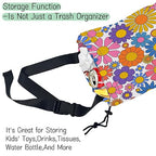 Groovy Flower Car Trash Bag,Retro Daisy Hanging Drawstring Car Garbage Bag,Waterproof Canvas Car Back Seat Organizer with Adjustable Buckle,for Vehicles,SUVs,Camping,Road Trips