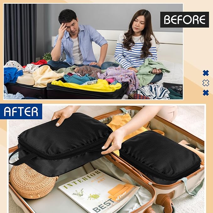 5 Pack Compression Packing Cubes for Travel Space Saving Cubes Luggage Organizer for Suitcase(Black,S)