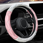 YOGURTCK Cute Diamond Soft Leather Steering Wheel Cover with Bling Bling Crystal Rhinestones, Universal 15 Inch for Women Gir