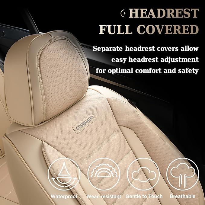 Coverado Front and Back Seat Covers for Cars, Nappa Leather Car Seat Covers, Automotive Seat Covers for Trucks, 5 Seats Water