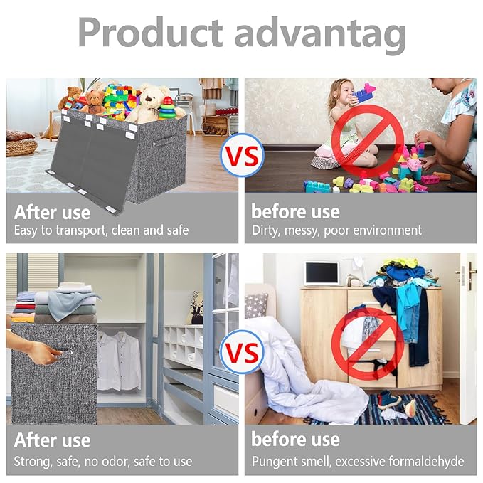 VERONLY Collapsible Toy Storage Bin with Lid, 82L Large Capacity - Gray Neutral Space-Saving Organizer for Playroom, Bedroom 