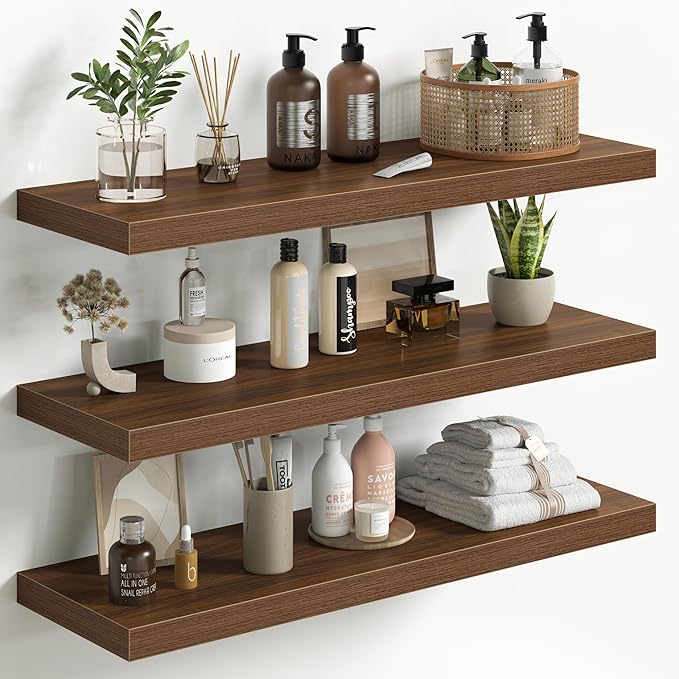 Fun Memories Floating Shelves for Wall 32 Inch Set of 3, Farmhouse Floating Shelves with Invisible Heavy Duty Bracket, 10 Inc