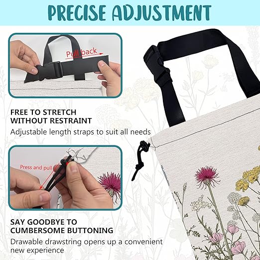 Car Garbage Bag Vintage Botanical Wildflowers Drawstring Car Trash Bag Hanging for Back Seat with Adjustable Buckle Canvas Vehicle Trash Can Easy-to-Install