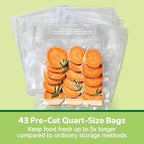 FoodSaver Quart Pre-Cut Vacuum Seal Bags, Easy Use Vacuum Storage Bags, Align to Seal and Tear to Open Vacuum Sealer Storage 