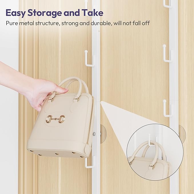 SWTYMIKI Over the Door Purse Organizer - 2 Packs Wall Mounted Purse Rack with 5 Hooks Design, Hanging Handbag Organizer Stora