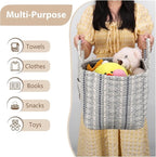 Storage Basket Boho Fabric Large Collapsible Floral Laundry Nursery Hamper Portable Folding Storage for Clothes Toys (Vine-Bl