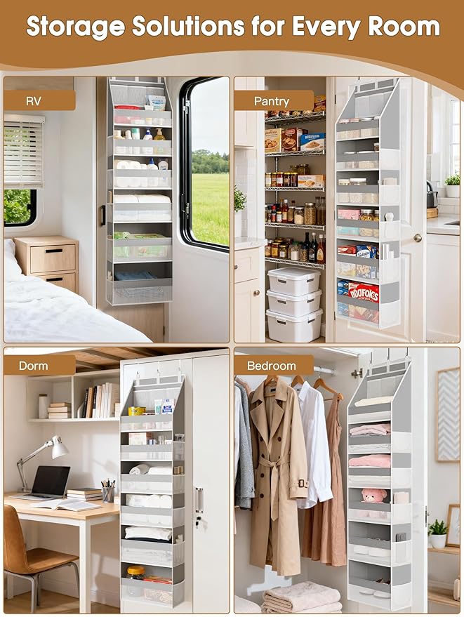 Criusia 2 Pack Over The Door Organizer, Heavy-Duty 6-Shelf Hanging Storage with 13 Mesh Pockets, 55lbs Capacity Behind The Do