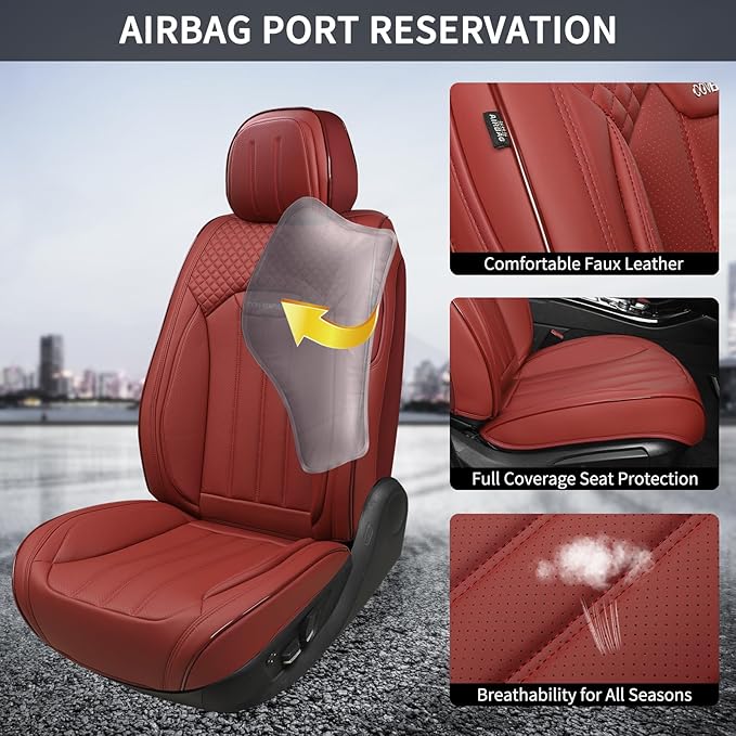 Red Seat Covers for Cars, 2Pcs Universal Leather Car Seat Covers Front Seats, Full Coverage Automotive Seat Covers for Most S