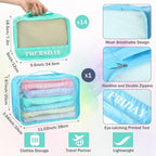 Days of Week Packing Cubes Weekly Organizer Travel Storage Bag School Clothes for Kids Summer Camp Family(9x7x3inch,Macaron,1