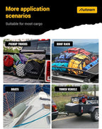 AUTOWN Cargo Net for Pickup Truck Bed - Stretchable 4'x4' to 7'x7', High Elastic Fine Mesh 1''x1'' with 8 Metal Carabiners - Ideal for ATV, SUV, UTV, Truck and Boat Use (Single Layer)