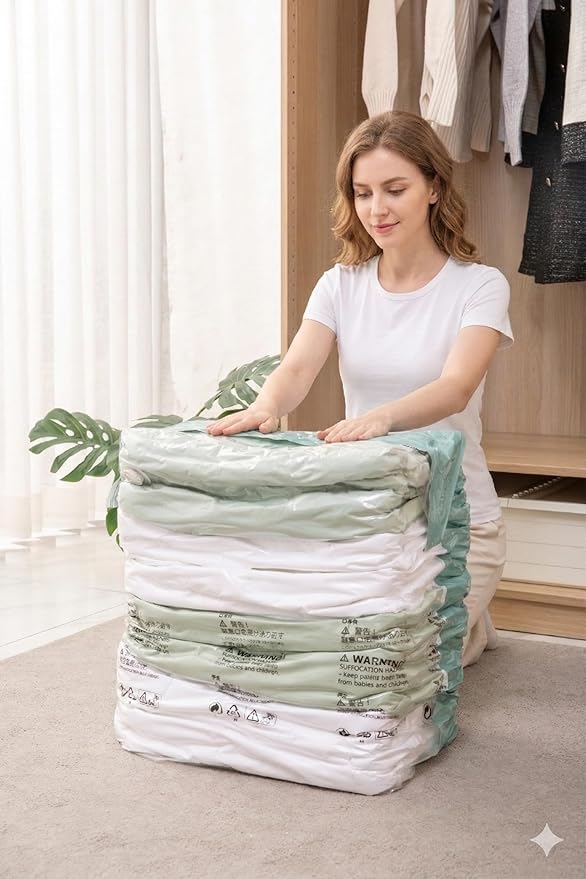 Vacuum Storage Bags for Clothing - NeatNest 6 Pack Large Cube/Box-Shaped Compression Bags for Comforters, Blankets, Bedding &