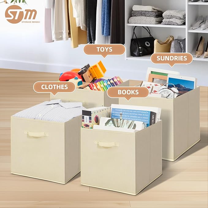 STORAGE MANIAC Storage Cubes, 13 Inch Collapsible Storage Bins with Handles, 6 Pack Fabric Foldable Bins for Organization, Du