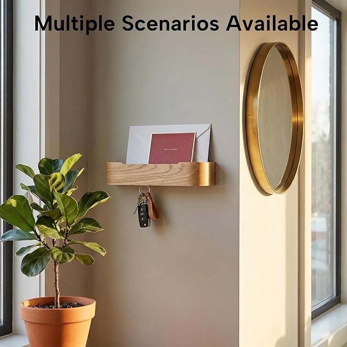 Wall Mount Key Holder with 5 Hidden Hooks Modern Key Hanger Rack Wood Entryway Hook Mail Organizer Tray Shelf Home Decor for 