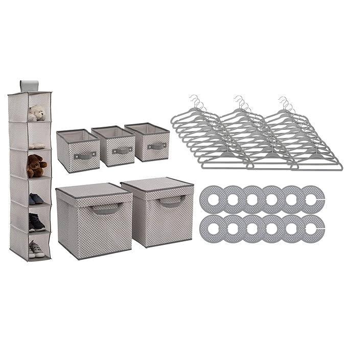 Delta Children Nursery Storage 48 Piece Set - Easy Storage/Organization Solution - Keeps Bedroom, Nursery & Closet Clean, Gre