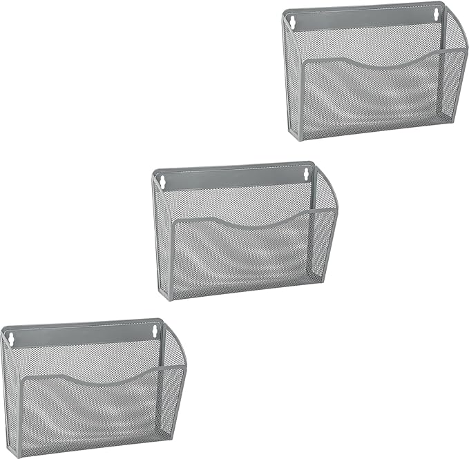 EASEPRES 3 Single Pocket Mesh Hanging File Organizer, Vertical Wall Mounted Magazine File Holder, Mount Basket Mail Paper Doc