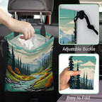 Mountain Landscape Car Garbage Bag,Forest River Waterproof Small Car Trash Bag Hanging Back of Seat,Drawstring Hanging Car Trash Bag with Adjustable Buckle for Car Accessories