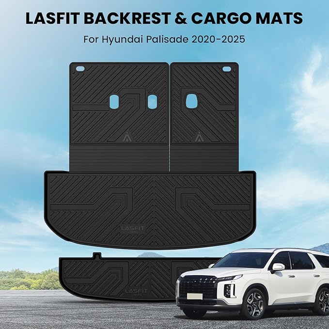 LASFIT Cargo Trunk Mat & Backrest Mats for Hyundai Palisade 2025 2024 2023 2022 2021 2020 All Weather TPE Custom Fit Car Trunk Mats Cargo Liner & Seatback Mats Accessoires, Black
