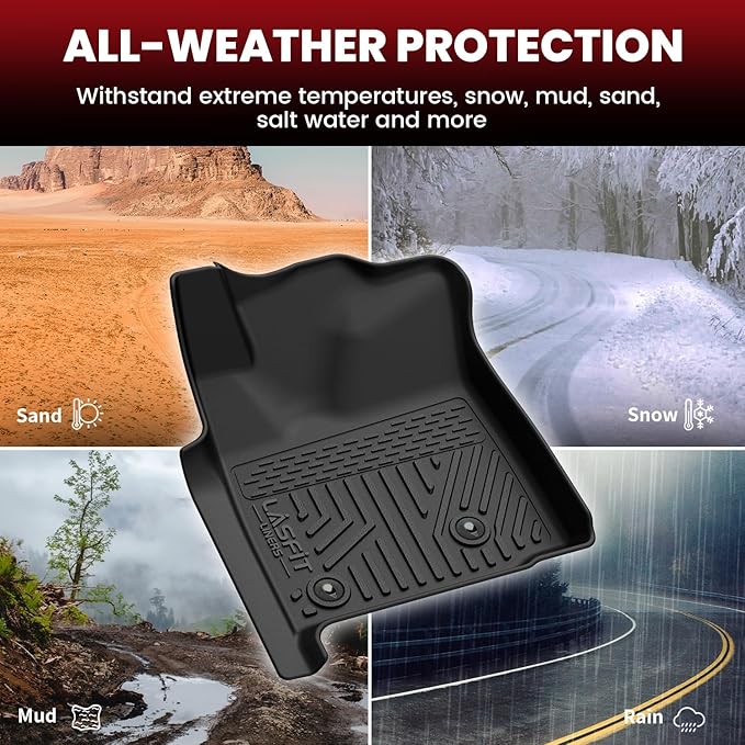 LASFIT Floor Mats for Toyota Tacoma 2008-2011 Double Cab Auto Tran, Custom Fit All Weather Protection Durable TPE Floor Liners for 2008-2011 Tacoma Accessories Front & Rear 2 Row Row Car Mats, Black