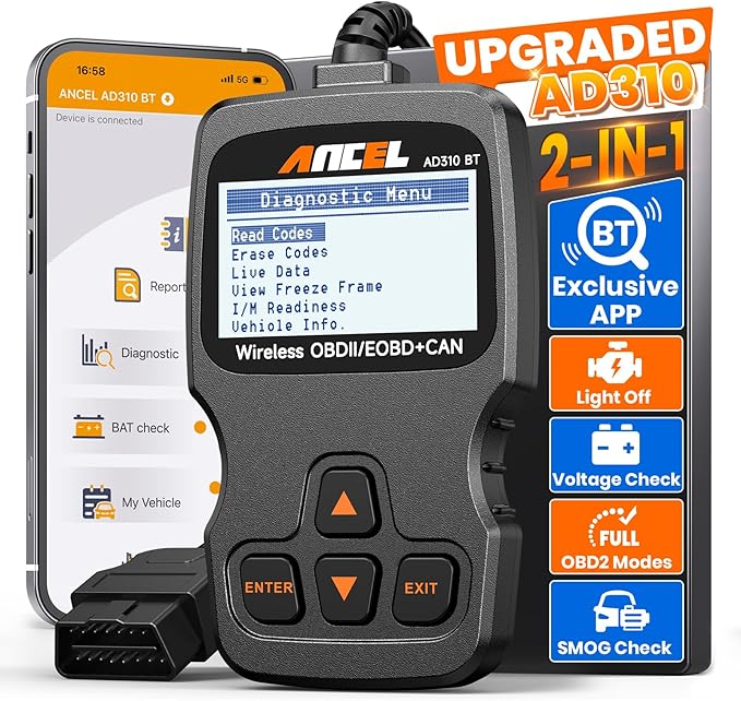 (Upgraded AD310) ANCEL AD310BT OBD2 Scanner Bluetooth - Check Engine Code Reader, Escaner Automotriz with Premium App On iOS