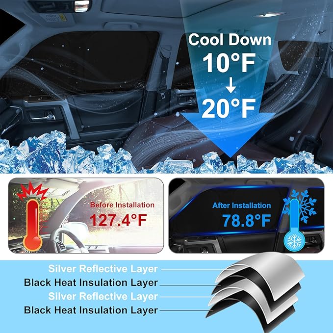 TINGLU Window Shades for Buick Enclave 2010-2017 Accessories Car Side Full Windows Cover Camping Rear Triangular Windshield Sun Shade Sun UV Rays Privacy Protection 8PCS