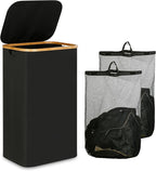 iEGrow Laundry Hamper with Lid, 110L Large Laundry Basket with Handle, Collapsible Clothes Basket Organizer with Removable 2 