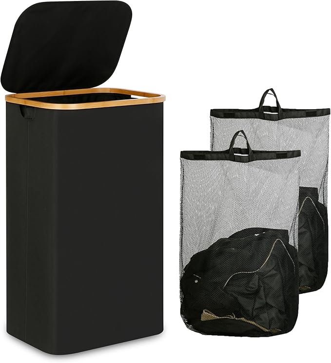 iEGrow Laundry Hamper with Lid, 110L Large Laundry Basket with Handle, Collapsible Clothes Basket Organizer with Removable 2 