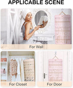 BAGSMART Hanging Jewelry Organizer Storage Roll with Hanger Metal Hooks Double-Sided Jewelry Holder for Earrings, Necklaces, 