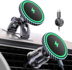 MOKPR for iPhone Magsafe Car Mount Charger, Wireless Car Charger Magnetic Car Phone Holder for Dash Air Vent-LED HandsFree Car Mount Fast Car Charger for iPhone 17/16/15/14/13/12 Carbon Firber
