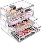 Sorbus Acrylic Makeup Organizer Set, 4-Drawer Vanity & Countertop Cosmetic Storage with Wide Drawers, Clear Makeup Storage fo
