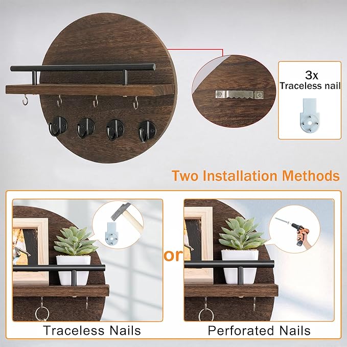 dreampossible Key Holder Wall Mount - 10.2 Inch Decorative Key Rack and Mail Organizer with 8 Key Hooks - Wooden Key Hanger w
