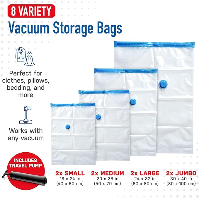 Spacesaver Vacuum Storage Bags with Hand Pump - Vacuum Seal Bags for Clothing, Comforters, Blankets - Reusable Compression Ba