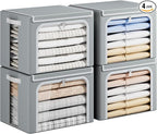 Yecaye Clothes Storage Bins with Metal Frame, Foldable Clothing Storage Bin with Lid, Stackable Oxford Fabric Organizer Box W