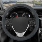 BDK Genuine Gray Leather Steering Wheel Cover for Car, Large 15.5-16 inch – Ergonomic Comfort Grip for Men & Women, Car Steer