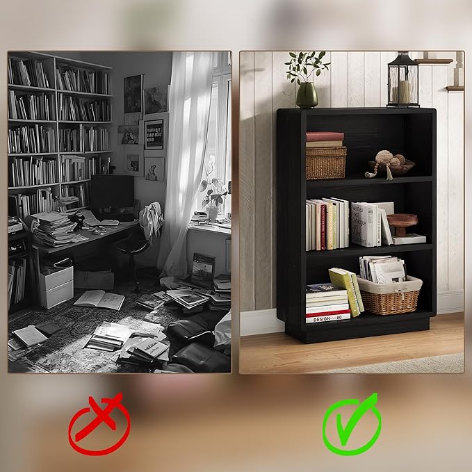 ChooChoo 3-Tier Bookcase, Wooden Bookshelf, Farmhouse Bookshelf with Open Storage, Tall Bookcase for Bedroom and Home Office,