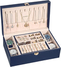 LANDICI Jewelry Box Organizer for Men Women, 2 Layer 4 Slot Watch Storage Case with Removable Tray, PU Leather Large Jeweller