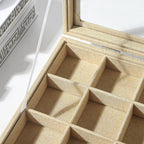 Coward Jewelry Organizer Box, Yellow Linen 24 Grids Ring Earring Jewelry Display Tray Case with Transparent Glass Lid for Hom