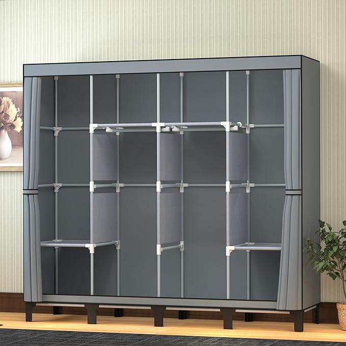 Non-Woven Wardrobe, No Tools Required, Large Capacity, Easy Assembly, Movable, Storage Rack, Waterproof, Dustproof, Stain Res