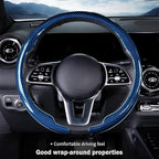 Car Steering Wheel Cover Carbon Fiber Snap On Steering Wheel Accessories Wrap 14.5-15 inch Universal Grip Anti-Skid Protector, Glossy Blue