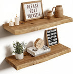 Vivelove Live Edge Floating Shelves 24 inch, Elm Wood Shelf, Rustic Farmhouse Wall Shelf with Invisible Bracket for Living Ro