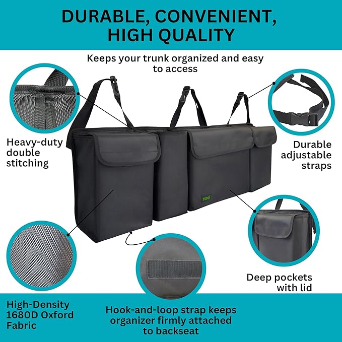 PIDO Hanging Trunk Organizer, Backseat Trunk Organizer for SUV, Hanging Car Storage Bag with Large Pockets for Sedan, Truck, V