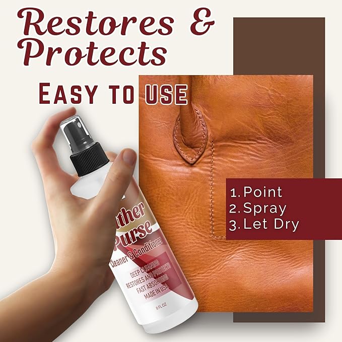 8oz Leather Purse Cleaner & Conditioner – 3-in-1 Spray for Handbags, Designer Bags & Luxury Purses – Deodorizes, Cleans, Cond