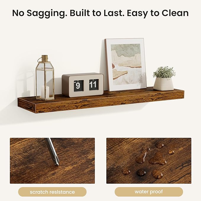 Fun Memories Floating Shelves for Wall, Rustic Wood Wall Mounted Shelves for Bathroom, Bedroom, Living Room and Kitchen, Stor