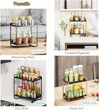 2-Tier Black and Gold Carbon Steel Bathroom Counter Organizer - Skincare Cosmetic Display Tray for Perfume, Makeup, Bathroom,