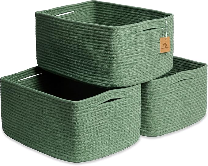 NaturalCozy Storage Baskets 16.8”x13”x7.6” Cotton Rope Woven Baskets for Organizing 3-Pack | Toy Storage Bins | Basket for Sh
